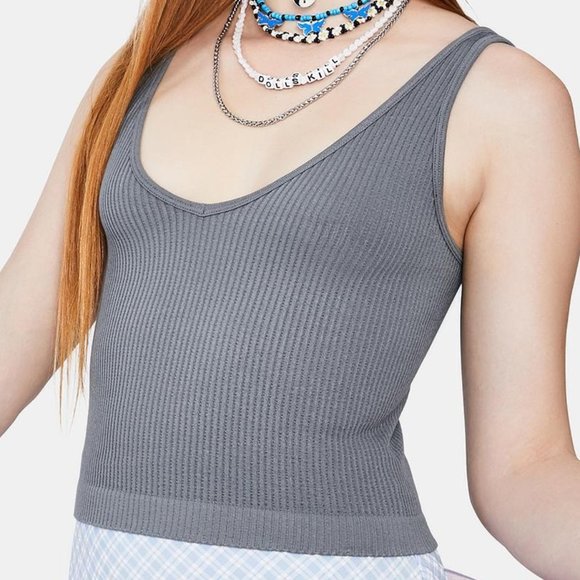 Free People GREY RIBBED BRAMI TANK TOP M/L - Picture 1 of 3